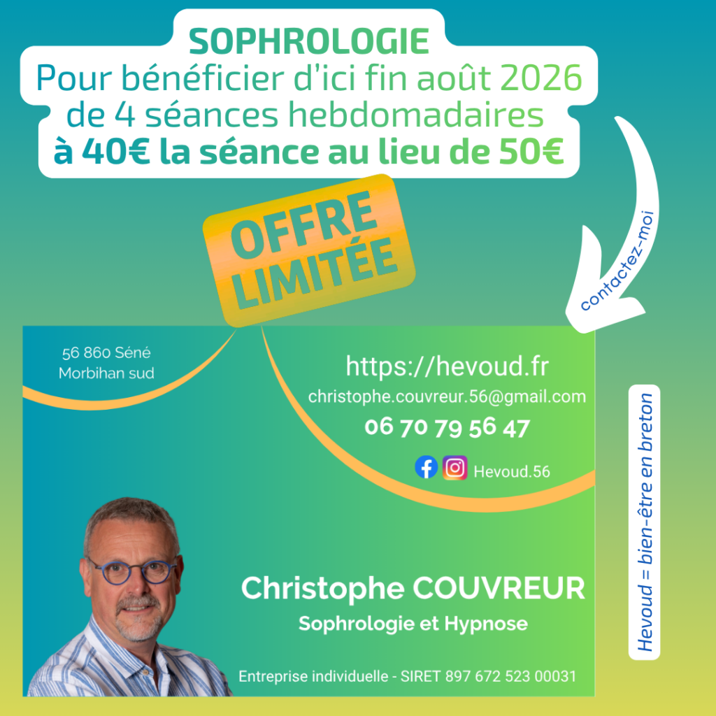 Promotion été 2026
4 séances individuelles de sophrologie : 160€ au lieu de 200 !